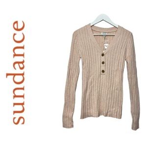 SUNDANCE Women’s Long sleeve Knit V Neck Henley Sweater Medium Heather Pink